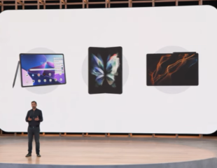 Samsun Galaxy Z Fold 3 showcased in a demontrastion at the Google I/O 22 keynote