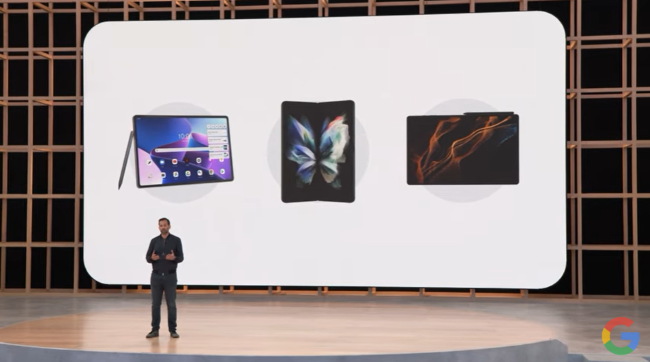 Samsun Galaxy Z Fold 3 showcased in a demontrastion at the Google I/O 22 keynote
