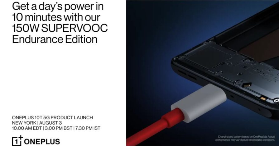 The OnePlus 10T 150W SuperVOOC Endurance Edition charger will be supported only in certain countries.