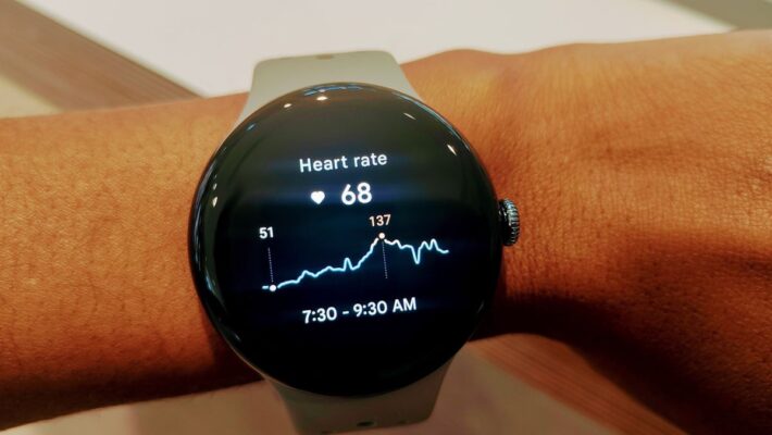 Pixel Watch 3 with heart rate monitor testing.