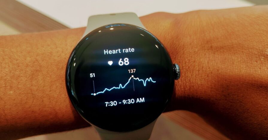 Pixel Watch 3 with heart rate monitor testing.